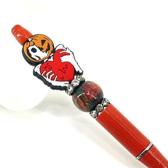 Halloween pumpkin skeleton heart Jack-o-lantern handmade pen NEW beads rhineston - Picture 3 of 6